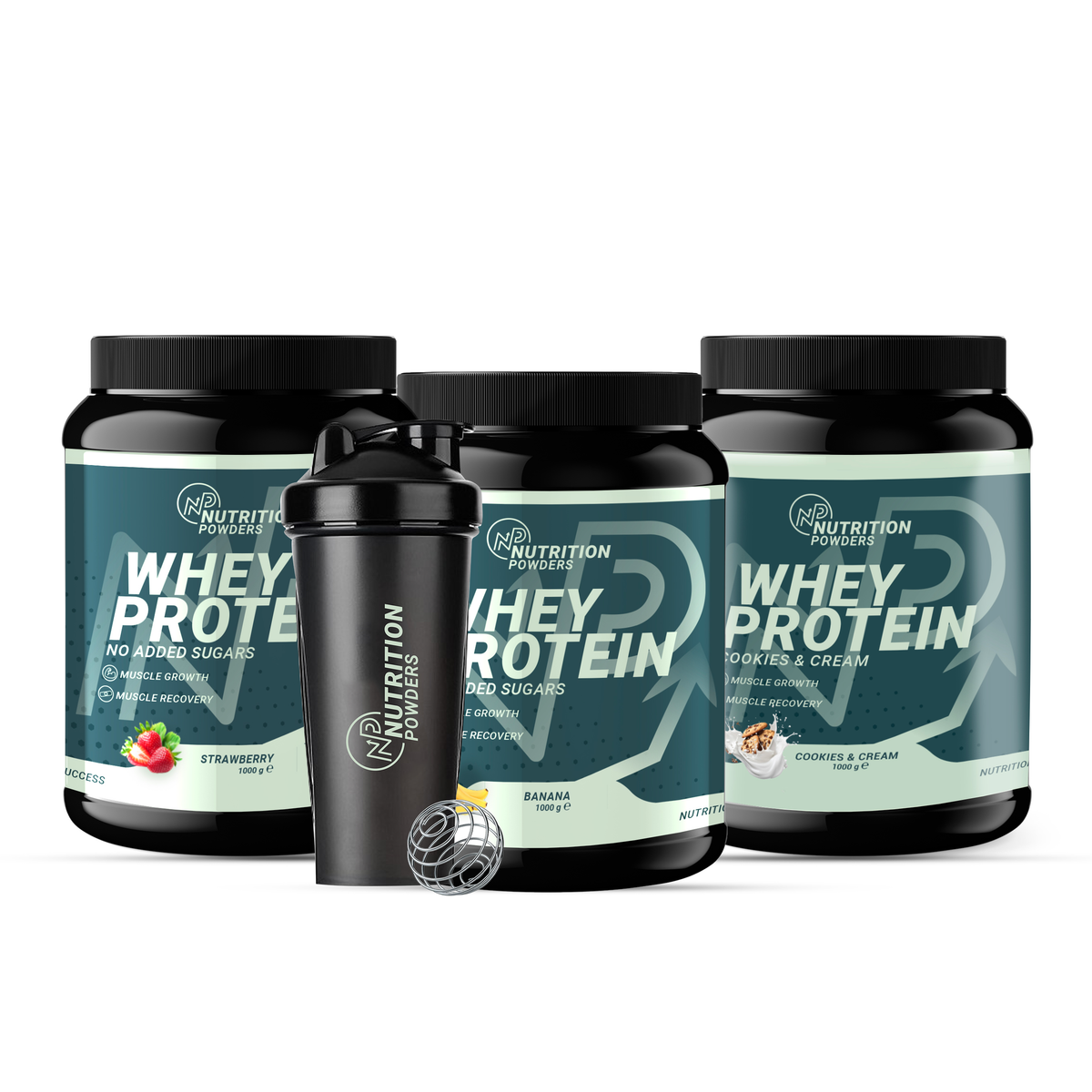 Trio Pakket met Whey Protein met shakebaker